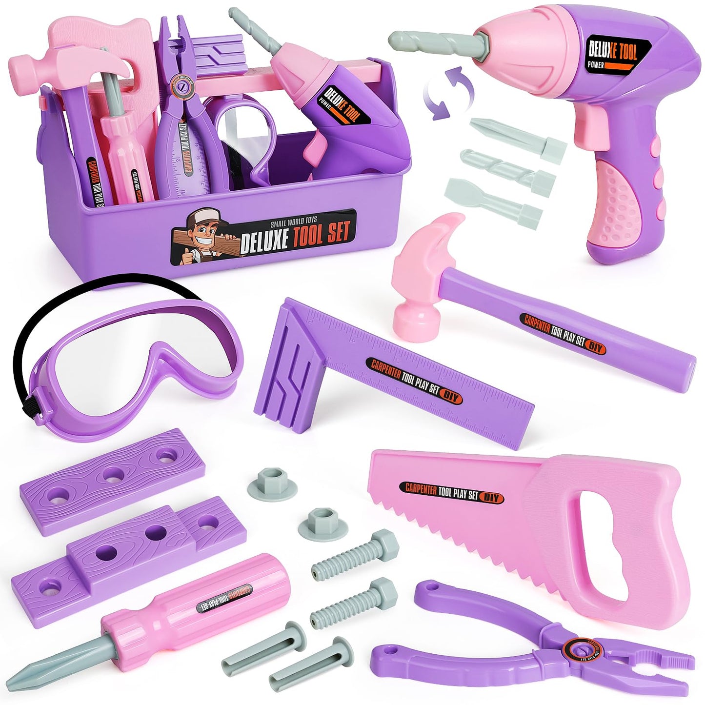 Kids Tool Set with Toy Drill, Toy Tool Box, Construction Tools, Pretend Play Toddler Girl Toys Gifts for Toddlers Kids Aged 3 4