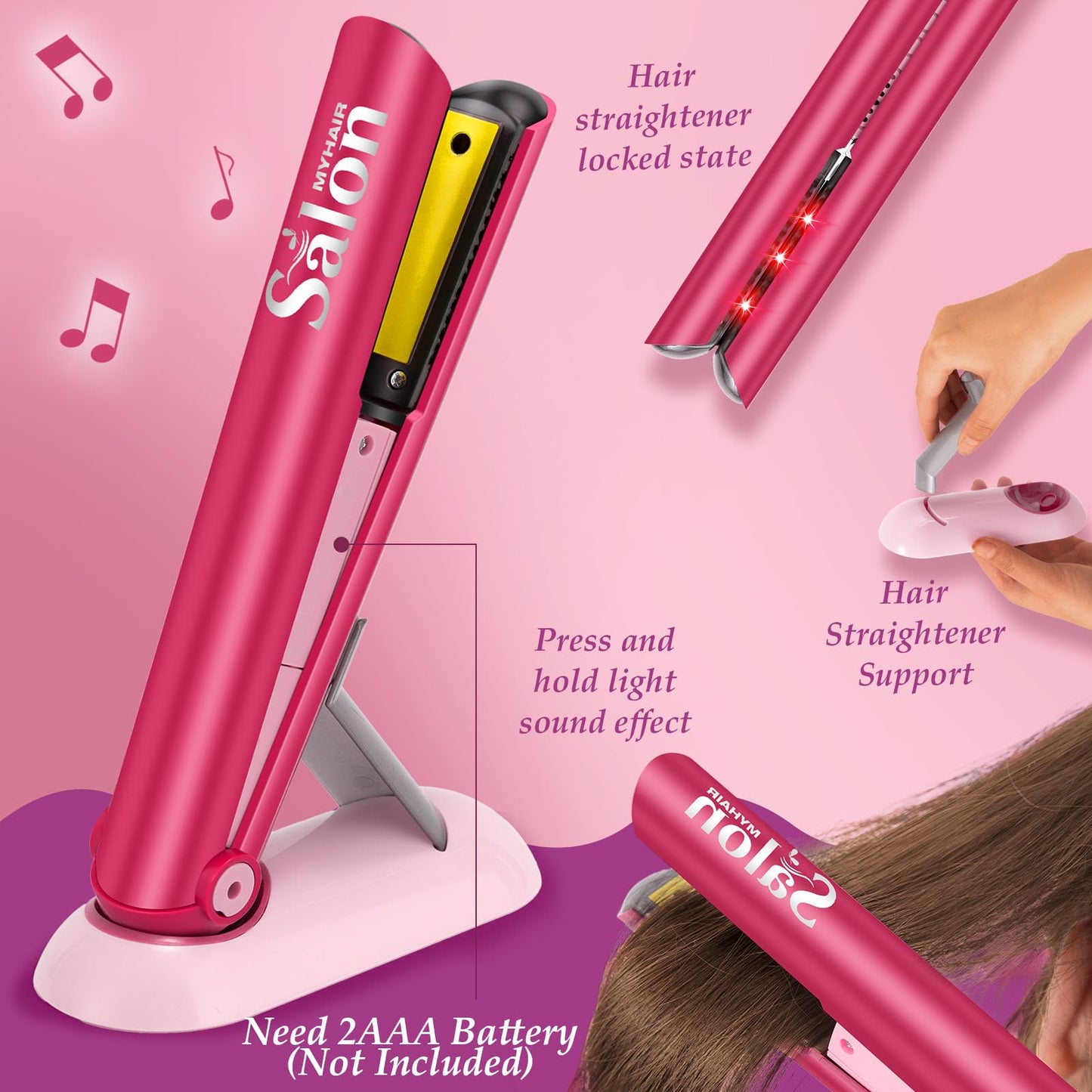G.C Girls Hair Salon Toys Kids Pretend Play Hair Styling Kit With Realistic Blow Dryer Straightener Stylist Apron Scissors Acces
