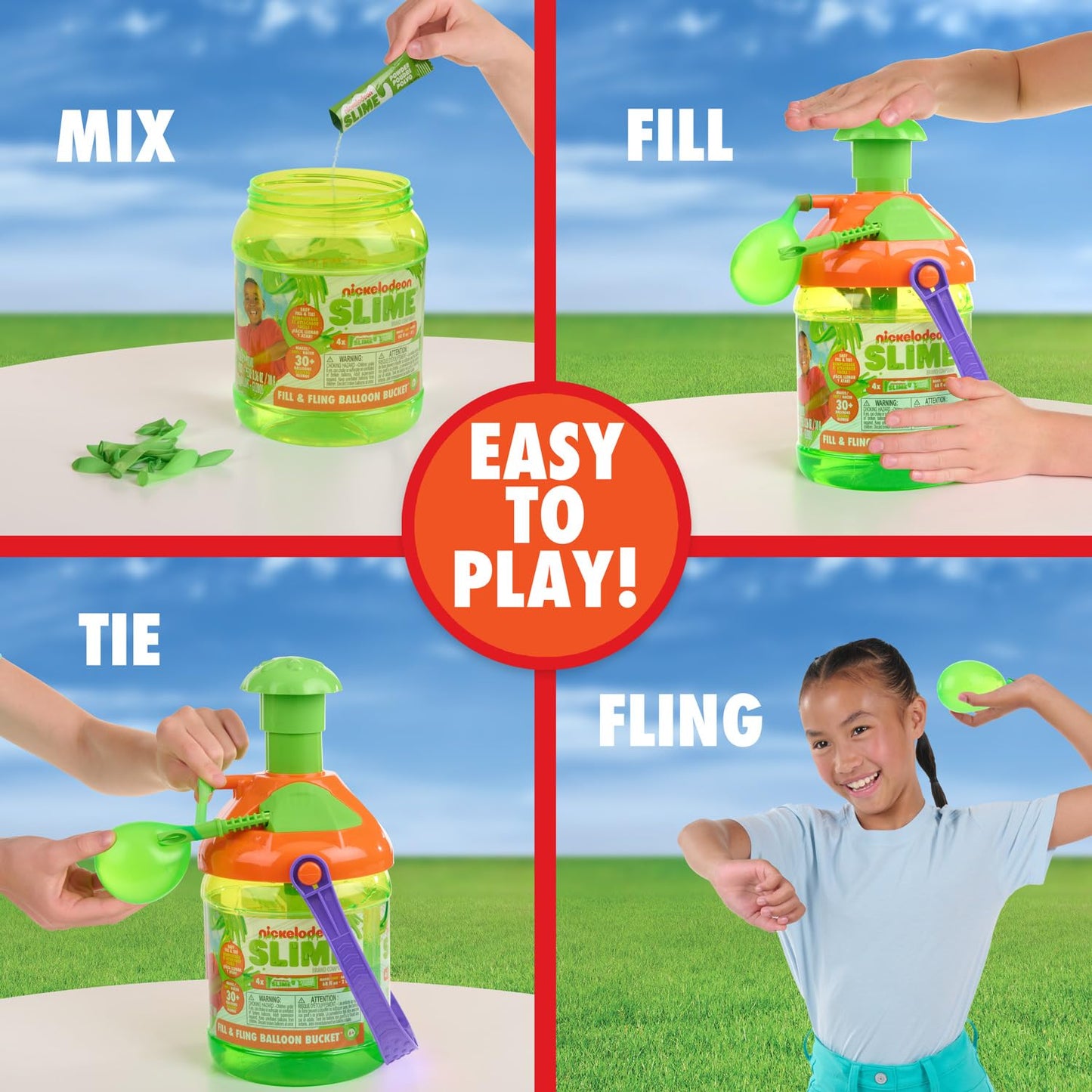 Nickelodeon Slime Compound Fill & Fling Balloon Bucket - Slime Filled Balloons For Gooey Birthday Fun (Non-Toxic And Washable)