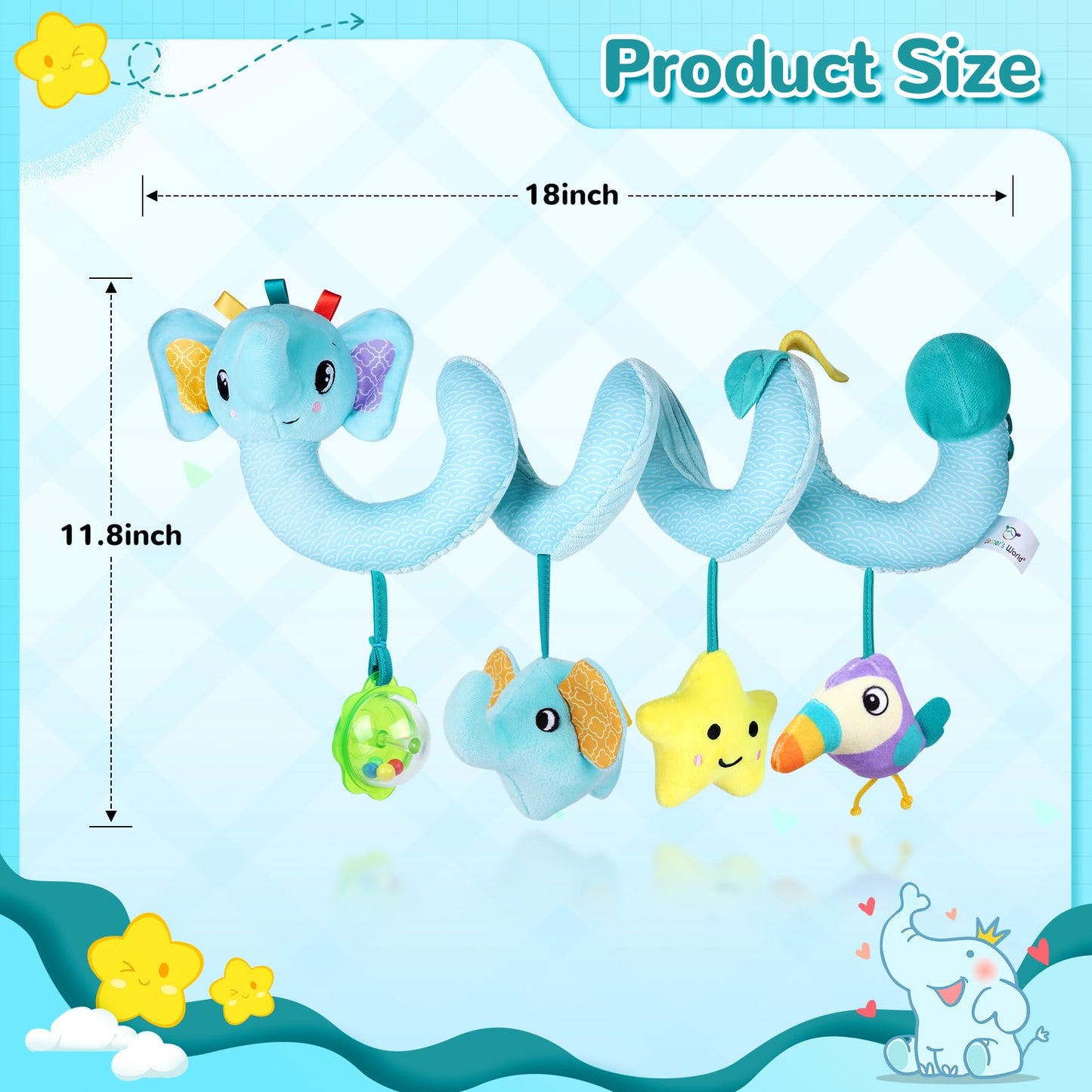 Car Seat & Stroller Toys For Boys Girls 0 3 6 9 Months,Infant Activity Spiral Hanging Plush Toys,Hanging Rattle Toys For Crib Mo