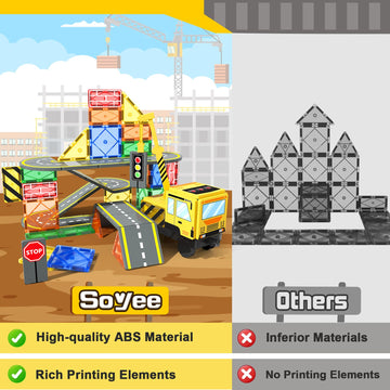 Magnetic Tiles Construction Toys With Crane Road Pieces Truck Magnetic Blocks Stem Building Sensory Toys For Kids 3 4 5 6 7 8 Year Old Boys Birthday Xmas Gifts