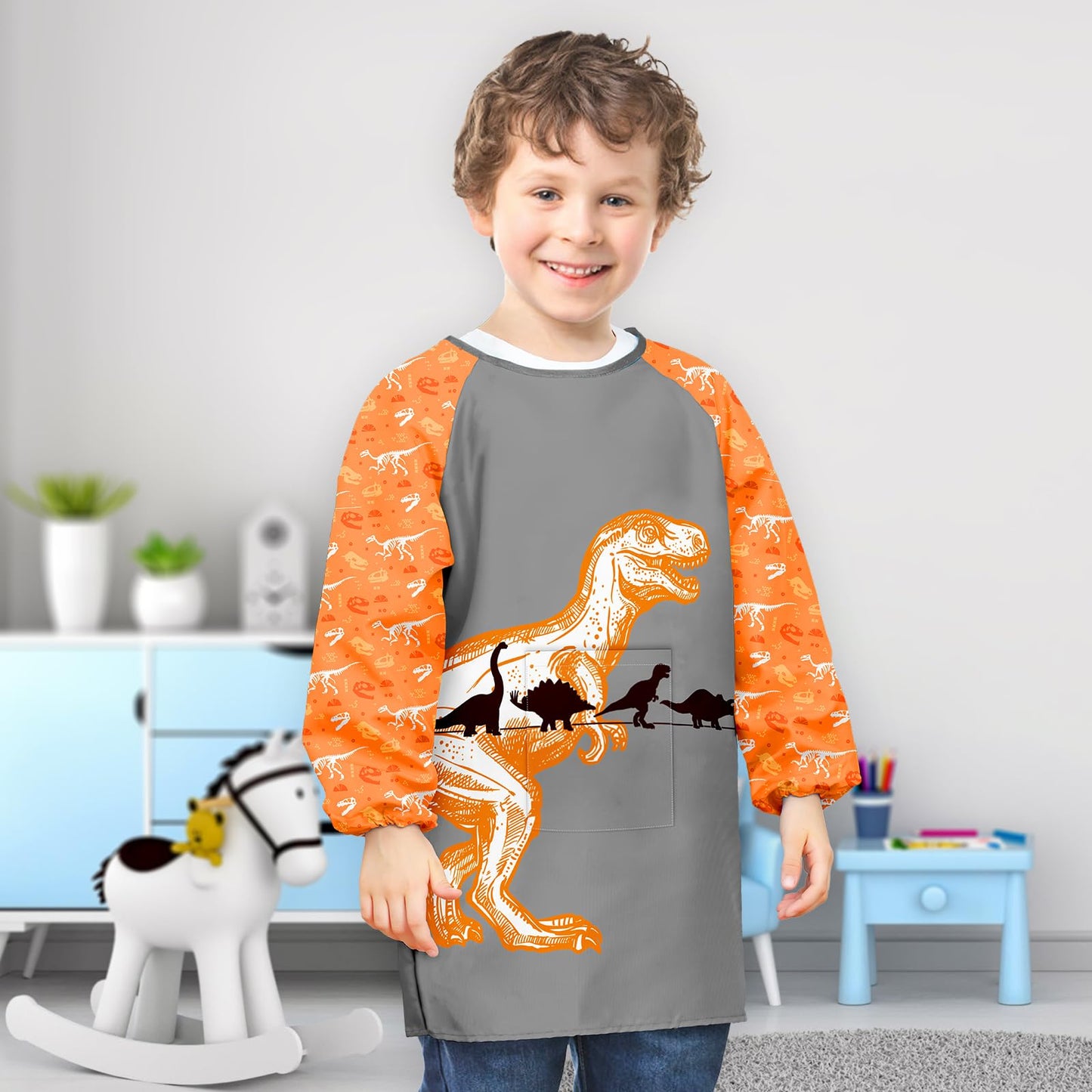 Pashop Kids Art Smocks Unicorn Waterproof Painting Smock For Girls Boys Long Sleeve Knee Length Artist Smock With Pocket (Yellow