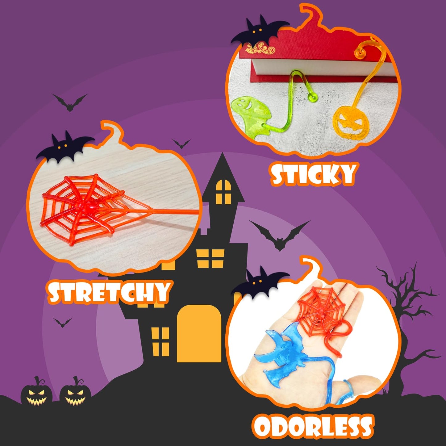 100 PCS Halloween Handouts Giveaways for Kids Bulk, Sticky Hands Party Favors Goodie Bag Stuffers for Toddlers,Boo Basket Bucket