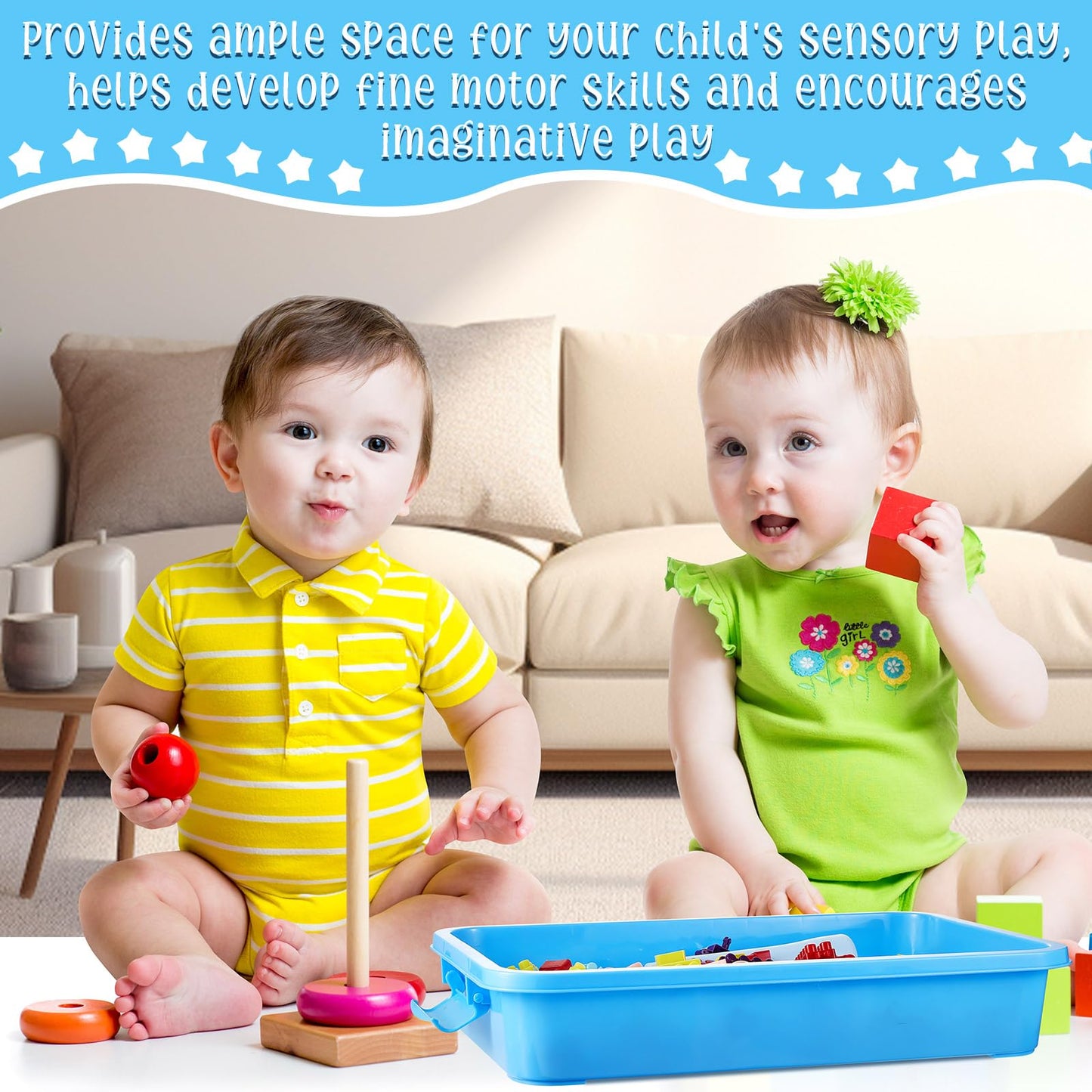 2 Pcs Sensory Bin Sand Tray With Lid For Plastic Sandbox Toy Fill With Water, Sand, Beads And More, For Indoor Outdoor Activitie