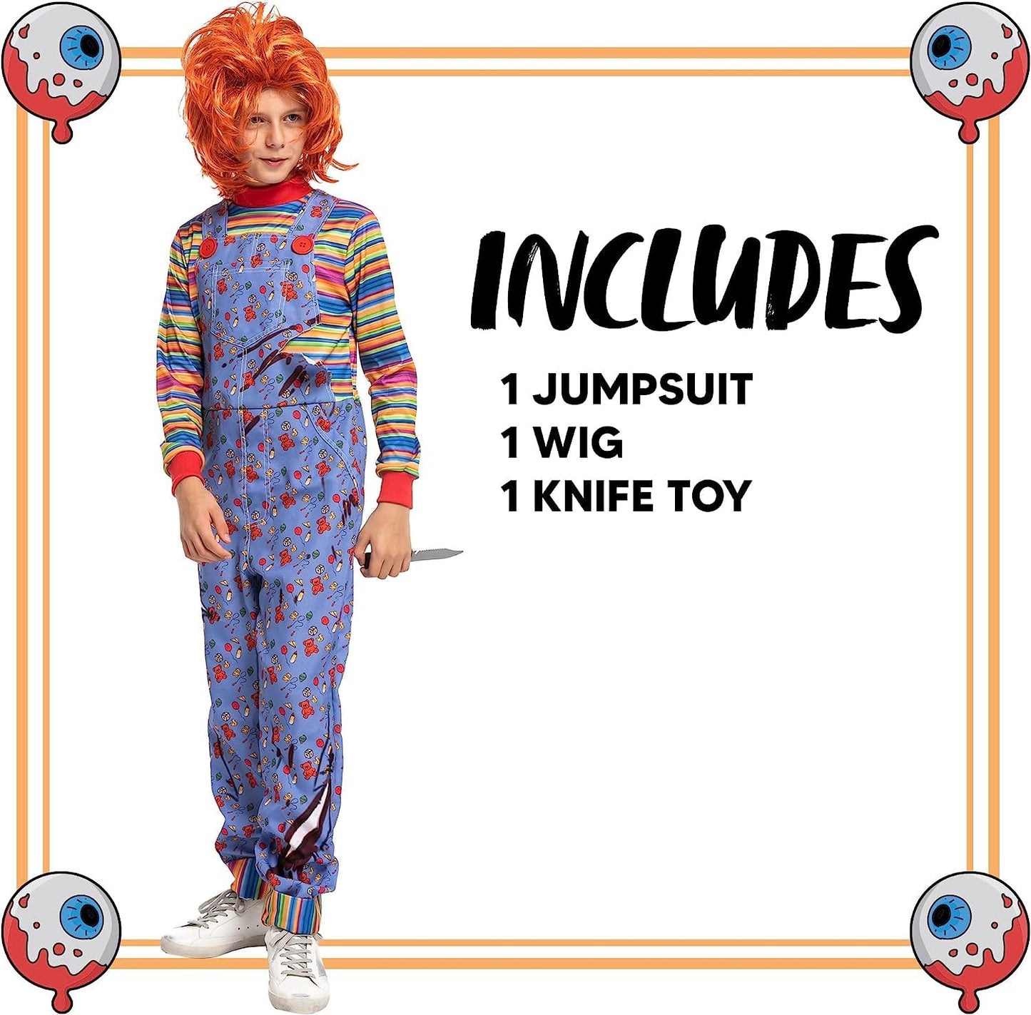 Spooktacular Creations Halloween Killer Costume For Child, Kids Play Blue Costume Jumpsuit And Wig Outfit(Small(5-7 Yrs))