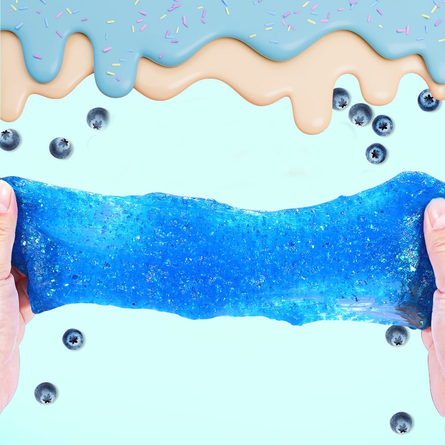 Premade Crystal Slime Blueberry Blue Jelly Cube Glimmer Crunchy Slime, Includes 6 Sets Of Slime Add-Ins, Party Favors For Kids, Sensory And Tactile Stimulation, Stress Relief, For Girls & Boys