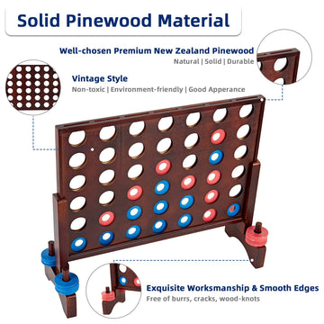 Speedarmis Giant Wooden 4 In A Row Game - Fun Indoor And Outdoor Board Game For Teens, Includes 42 Pcs Dics And Carrying Bag