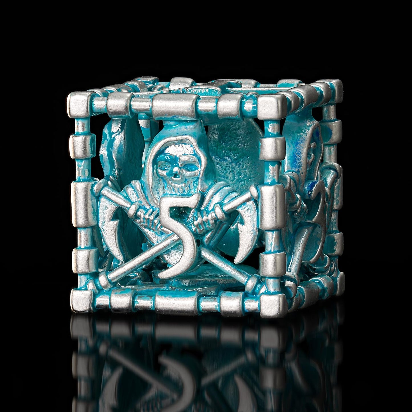 HNCCESG D&D Dice Set, Hollow Blue White Metal Grim Reaper Dice of 7 Piece,Polyhedral DND Dice Role PlayGaming for Dungeons and D