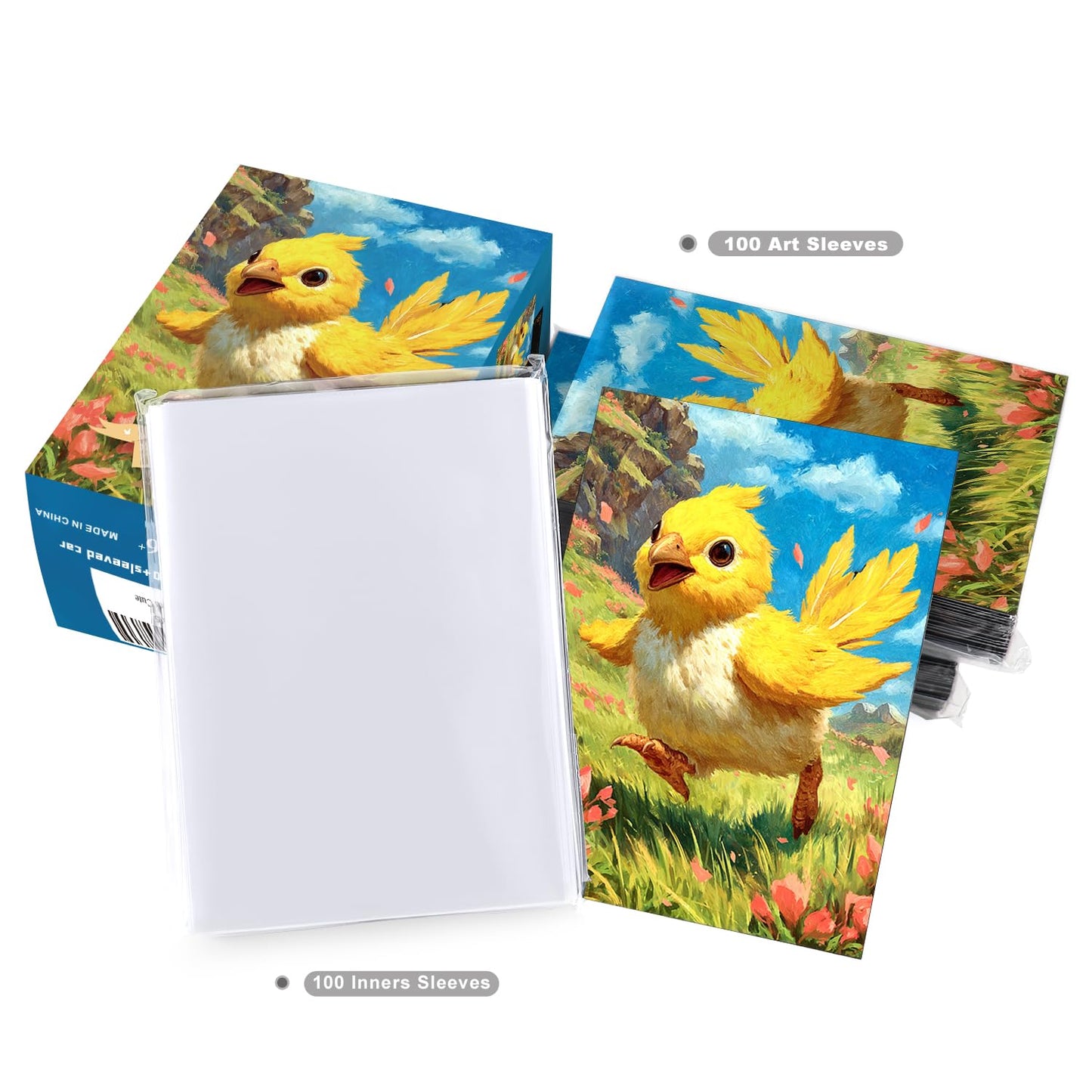 Katomula 100 MTG Card Sleeves - Textured Back Art, Fits Standard Cards, Cute Chocobo2 Design, Includes 100 Inner Sleeves