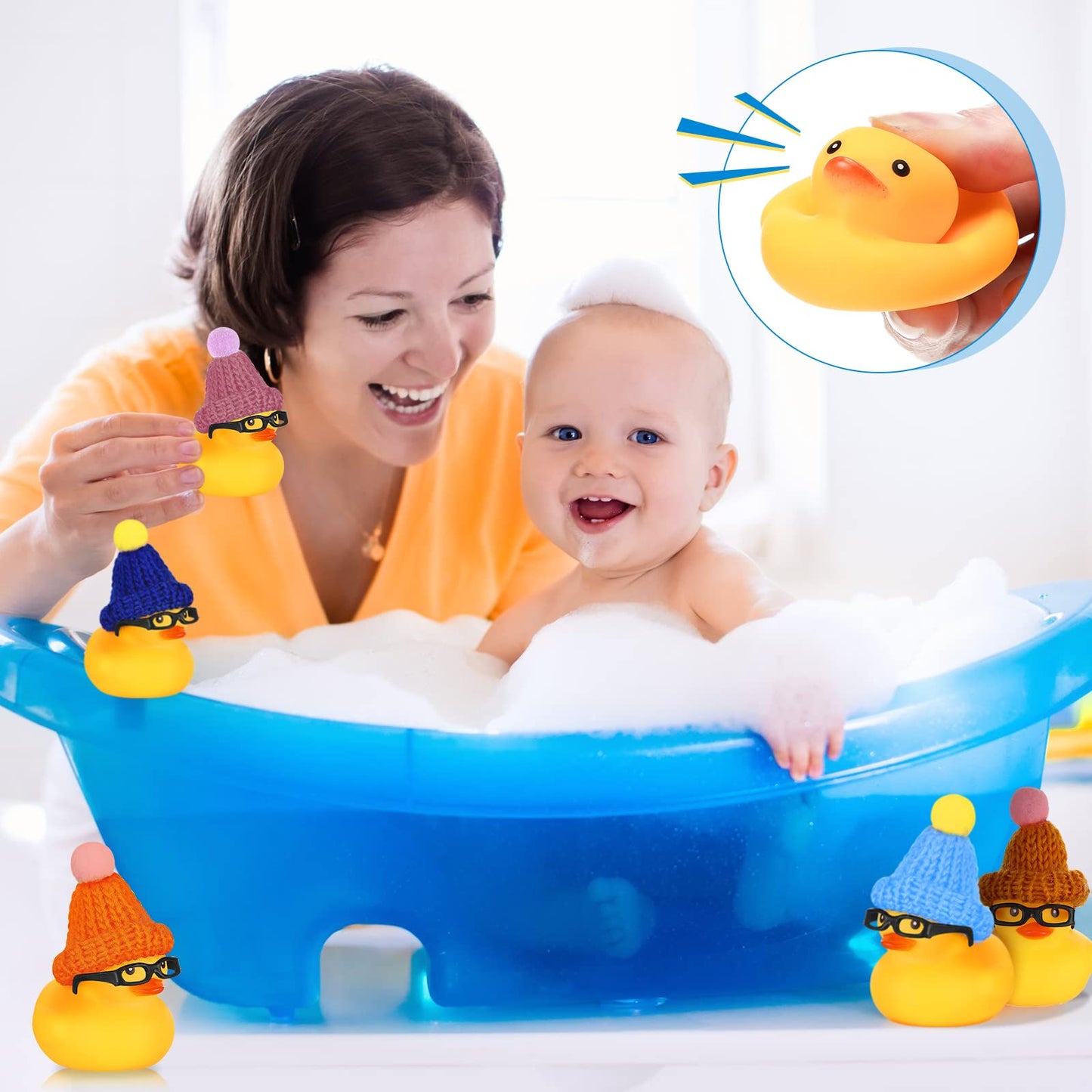 Chivao 12 Pcs Mini Rubber Ducks With Sunglasses/ Glasses And Hats/ Necklace, Cruise Rubber Ducks In Bulk Valentine'S Day Gift Small Duck Bathtub Toy For Hiding Party Favor(Yellow, Funny Style)
