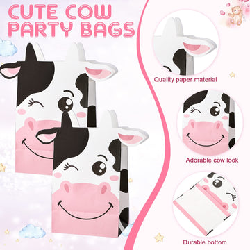 122 Pcs Cow Party Favors Supplies Include Cow Keychains Cow Silicone Bracelets Cow Party Paper Bags Treat Bags Cow Vinyl Sticker