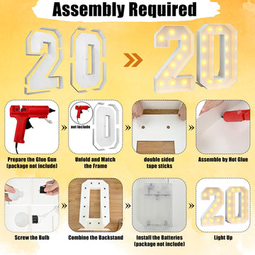 KAINSY 4ft Light Up Number 20 Marquee Frame - White Cardboard DIY Decoration for 20th Birthday, Anniversary, New Year Celebrations