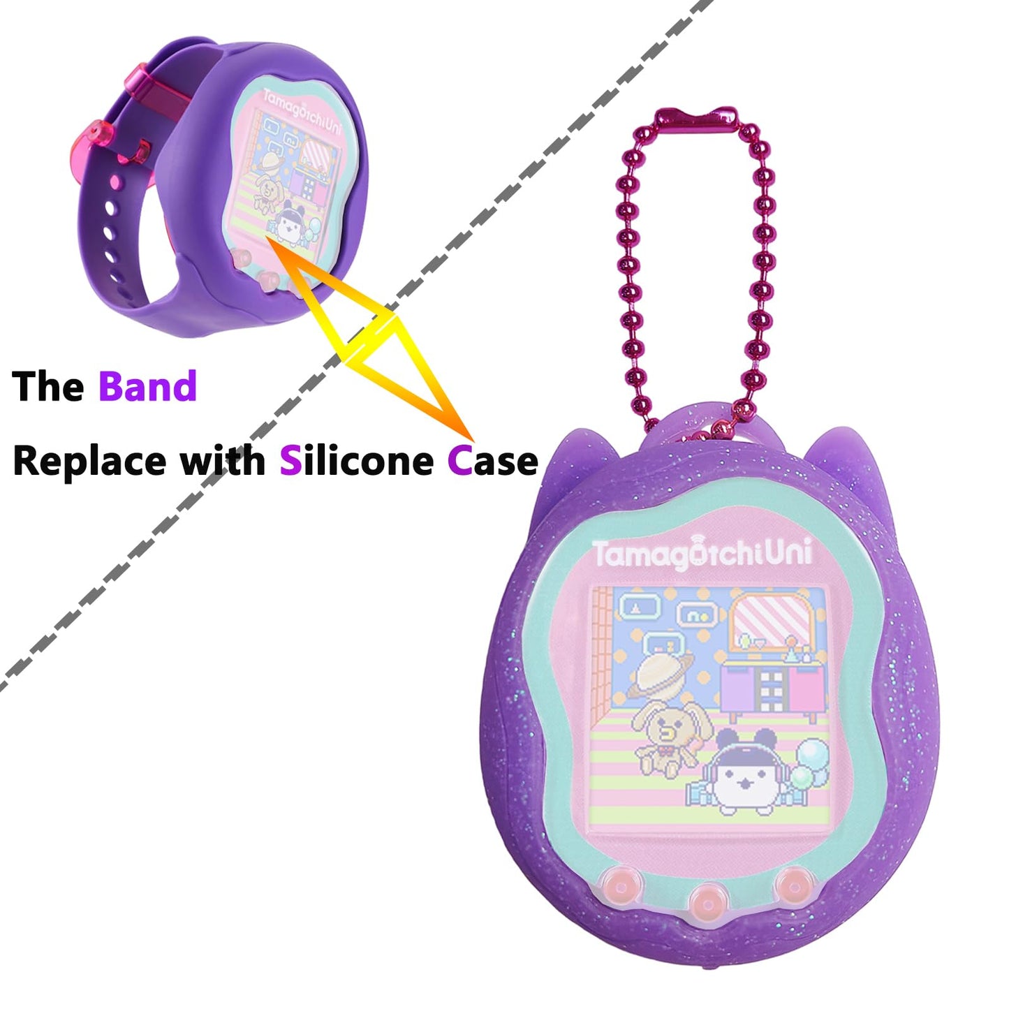 Jchpine Silicone Case Replacement For Tamagotchi Uni, Screen Protector For Tamagotchi Uni Band Pet Accessories(Silicone Case And Screen Film) (Purple Case)