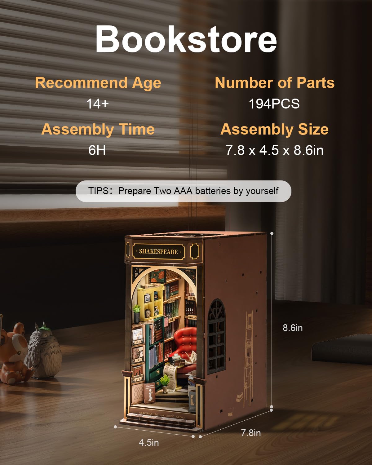Rowood Book Nook,Diy Book Nook Kits For Adults,3D Wooden Puzzle Bookend Miniature Kit,Bookshelf Insert Decor Alley,Wood Craft Hobbies For Women/Men,Birthday Bookstore
