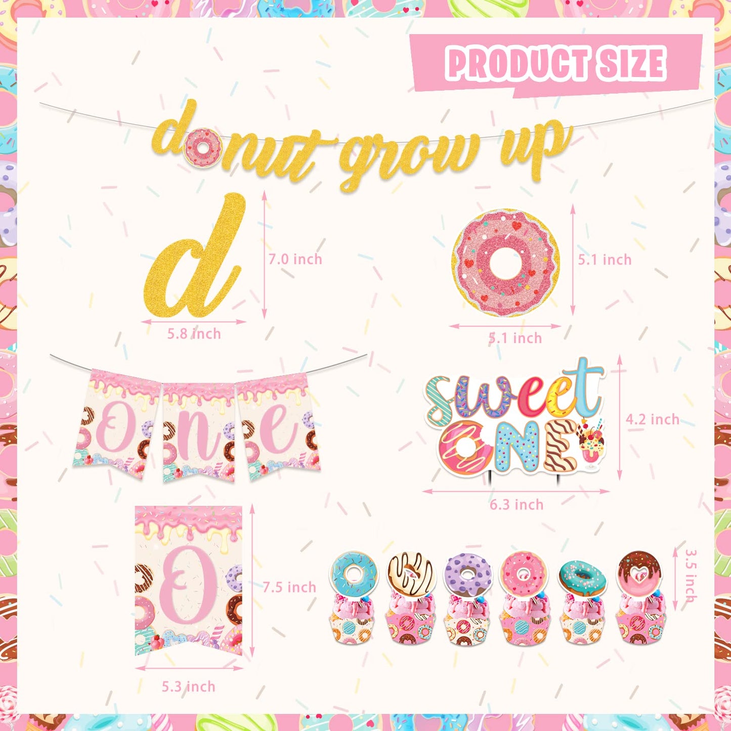 Lxlucktim Donut Birthday Party Supplies For 1 Year Old Girl, 150 Pcs Sweet One Party Decorations For Girls Baby - Backdrop, Tabl