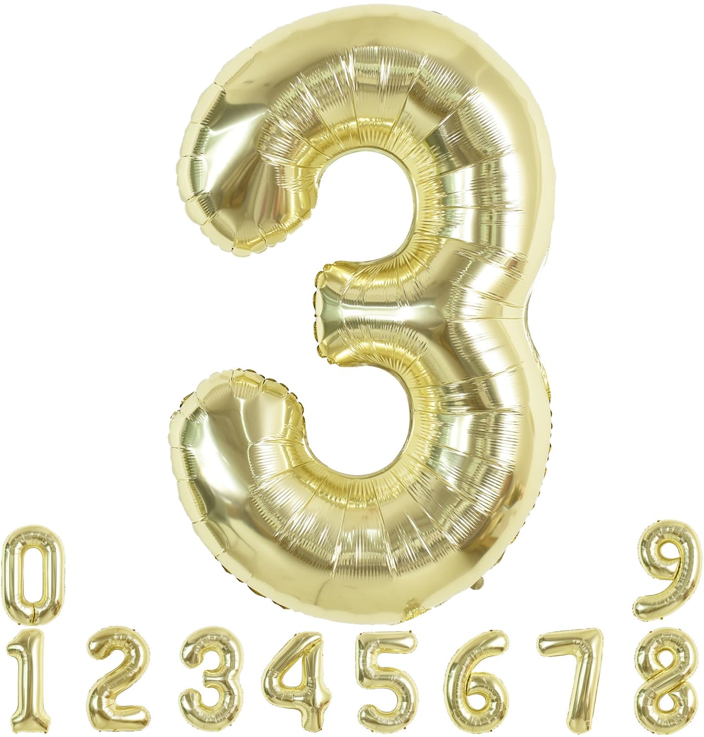 Toniful 40 Inch Light Gold Large Numbers Balloon 0-9 Birthday Party Decorations,Foil Mylar Big Number 3 Balloon Digital 3 For Bi