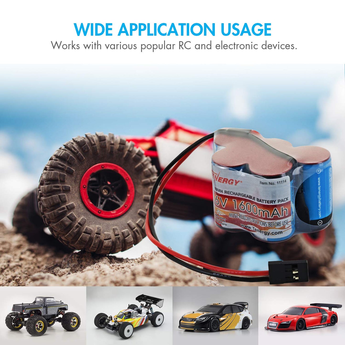 Tenergy 2 Pack 6V 1600mAh Rechargeable Side by Side Hump Battery Pack, NiMH Receiver Battery Pack with Hitec Connector for RC Tr