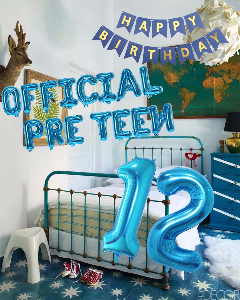 12Th Birthday Decorations For Boys Girls, Official Pre-Teen 12Th Birthday Balloon Happy 12Th Birthday Banner Number 12 Foil Ball