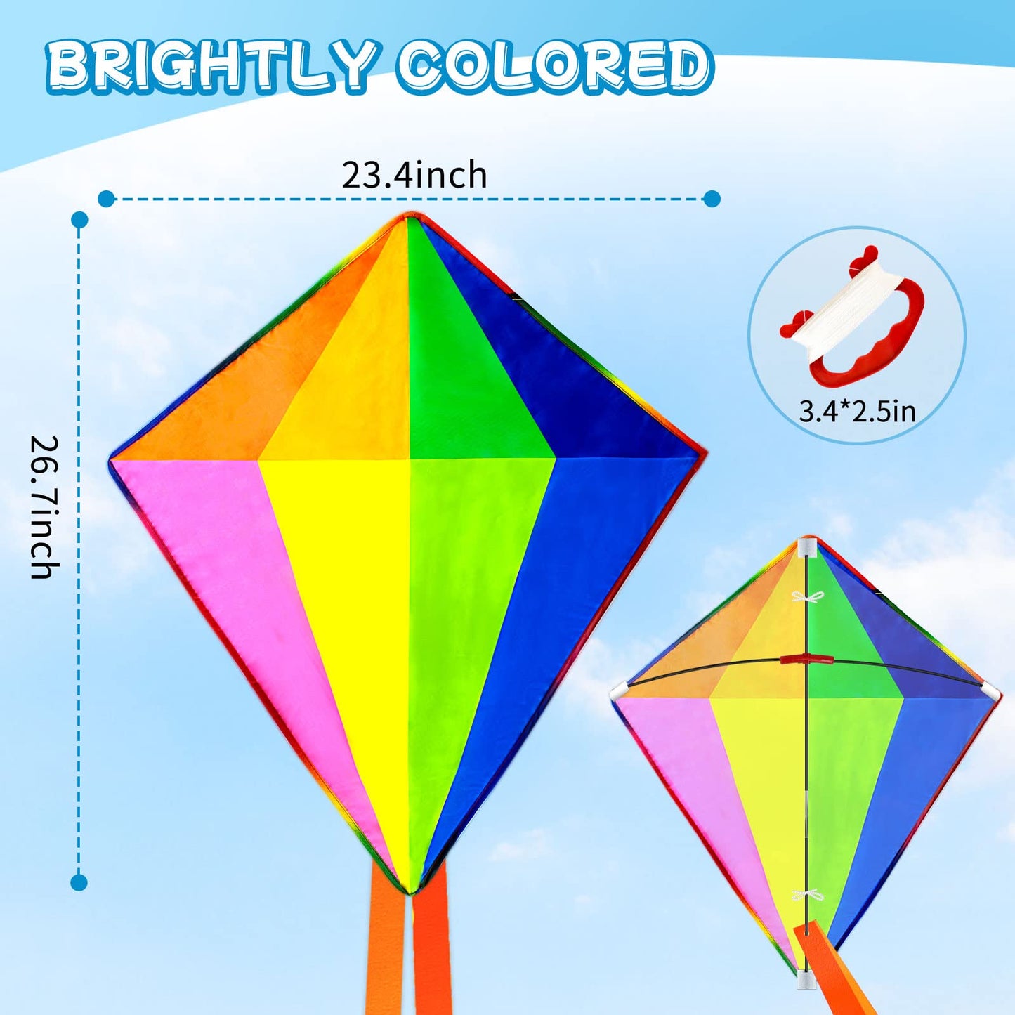 5 Pack Kite For Kids Adults Easy To Fly, Rainbow Kites For Toddlers Age 3-5 Beginners, Kites For Kids Ages 4-8 8-12 Easy To Fly In Low Wind- Large Kite For Family Beach Outdoor Games And Activities