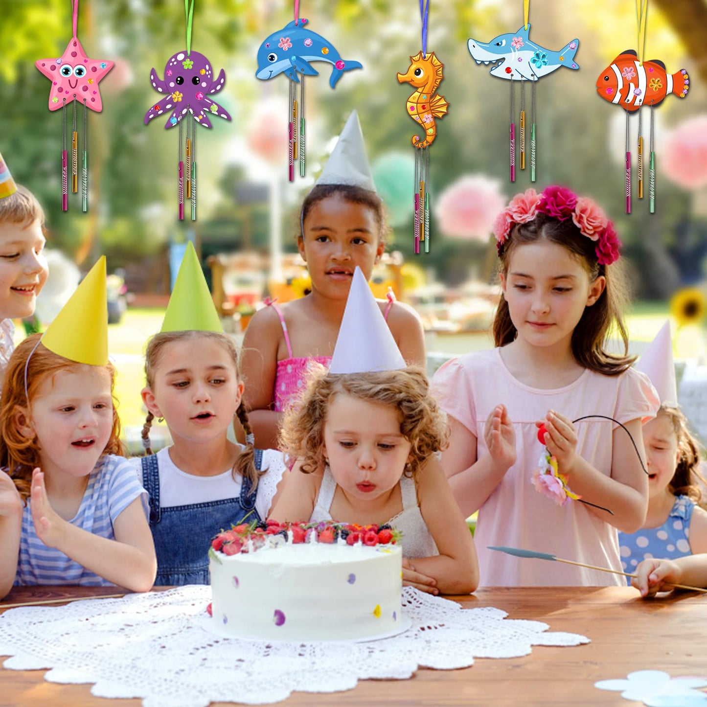 Fennoral 9 Pack Wind Chime Kit For Kids Make Your Own Ocean Animals Wind Chime Wooden Arts And Crafts For Girls Boys Ornaments D