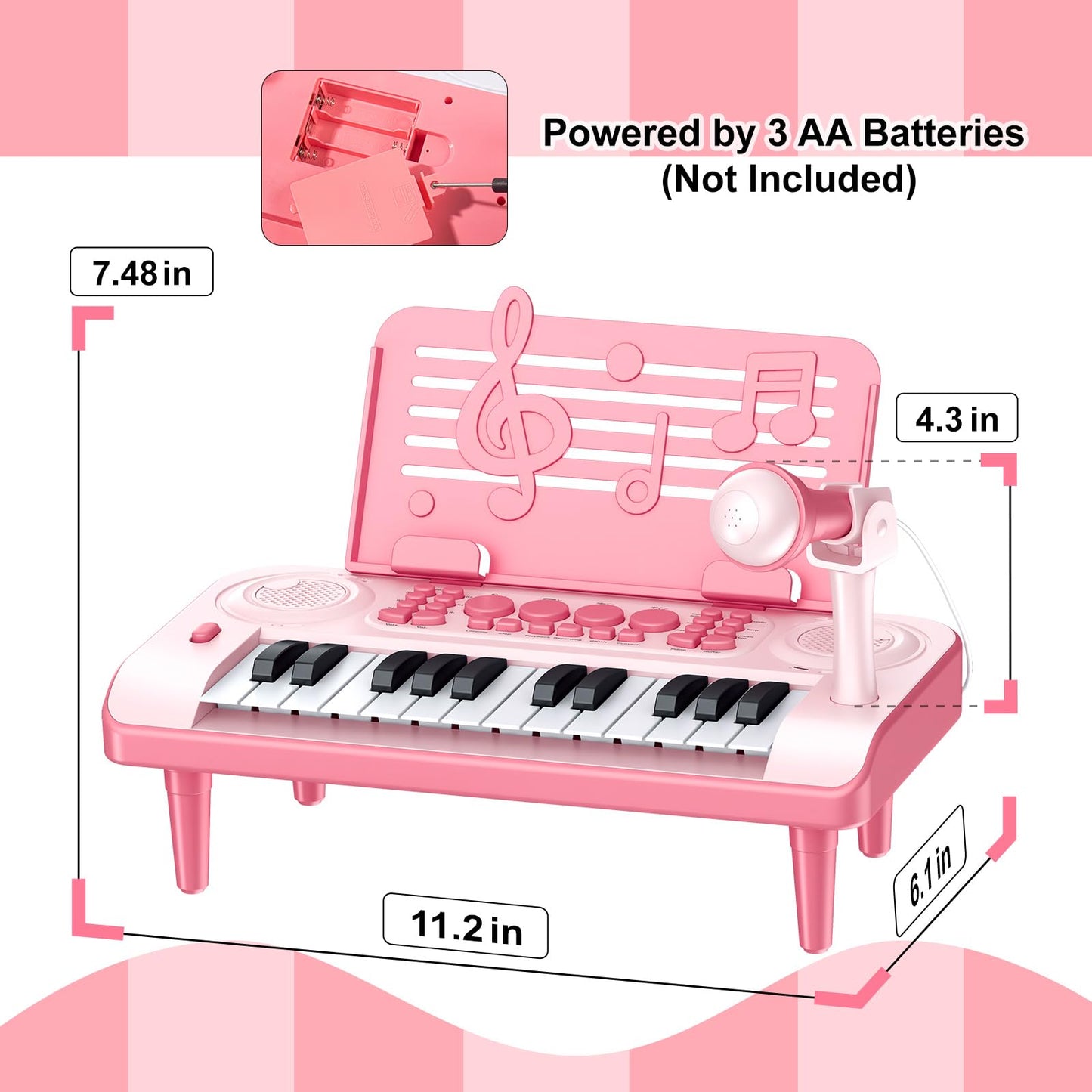 Toddler Piano Toys Gifts For Girl Age 1 2 3-5, Pink Baby Piano Music Toy, Kids Piano With 24 Keys, Microphone And Music Sheet St
