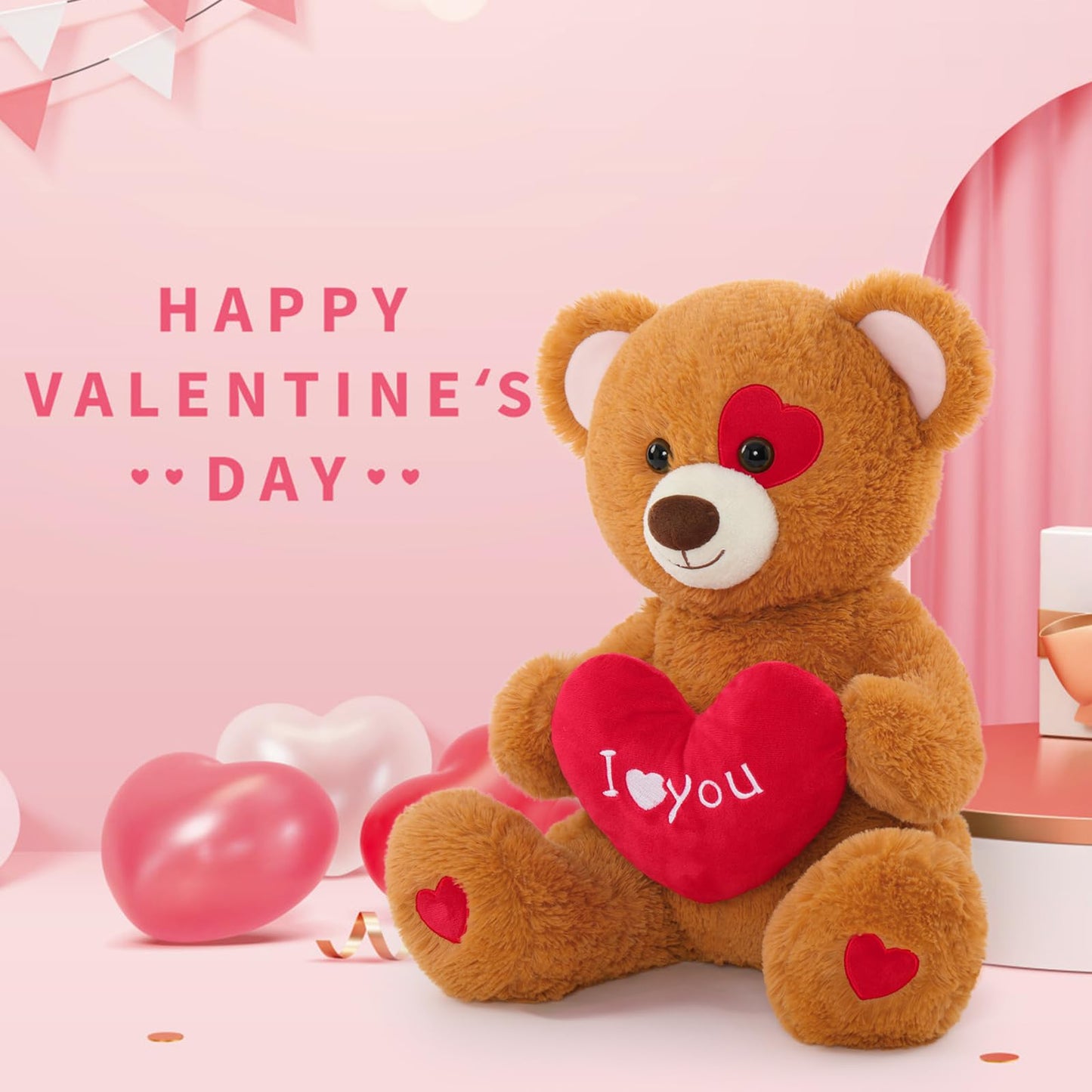 Maogolan Giant Teddy Bear Plush Toy, 51 Large Bear Stuffed Animal With Red Heart Pillow For Special Day Sweet Romantic Anniver