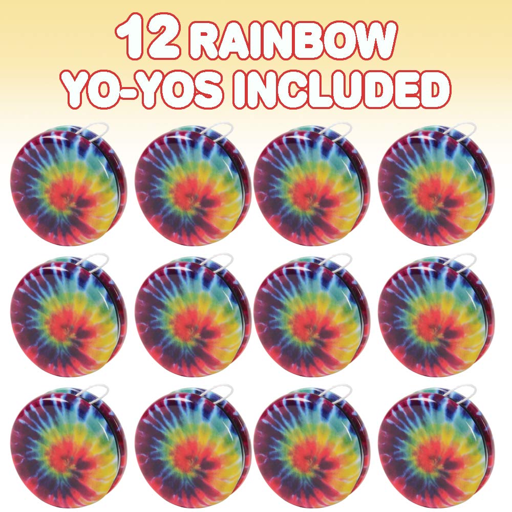 Artcreativity Rainbow Yoyos For Kids, Pack Of 12, Metal Yo-Yo Toys With Colorful Designs, Birthday Party Favors, Goodie Bag Fillers, Holiday Stocking Stuffers, Classroom Prizes