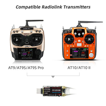 Radiolink R12DSM 2.4Ghz 12 Channels Micro RC Receiver SBUS/PPM Long Range Control for FPV Racing Drone, Quadcopter, Helicopter
