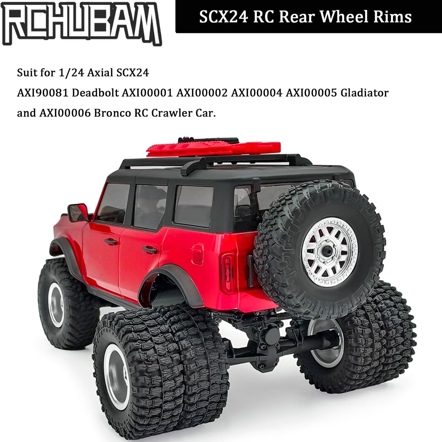 RCHUBAM RC Rear Wheel Rims with CVD Drive Shaft for 1/24 Axial SCX24 Deadbolt Bronco C10 RC Crawler Car