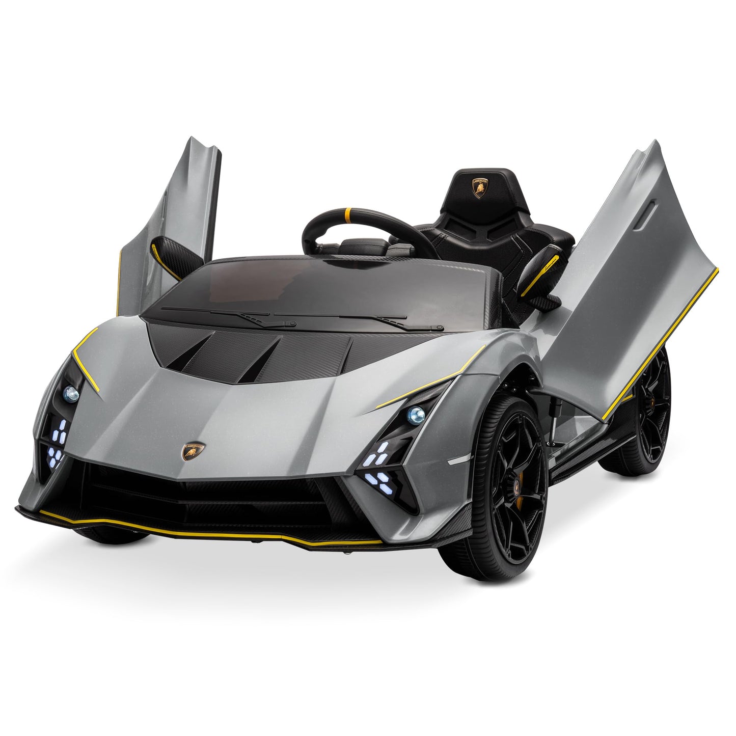 Kidzone 12V Ride On Car, Licensed Lamborghini Autentica Limited Edition Electric Vehicle Toy For Kids & Toddler, Battery Powered Sports Car W/2 Speed, 4 Motors, Parent Control, Spring Suspension -Gray