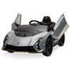 Kidzone 12V Ride On Car, Licensed Lamborghini Autentica Limited Edition Electric Vehicle Toy For Kids & Toddler, Battery Powered Sports Car W/2 Speed, 4 Motors, Parent Control, Spring Suspension -Gray