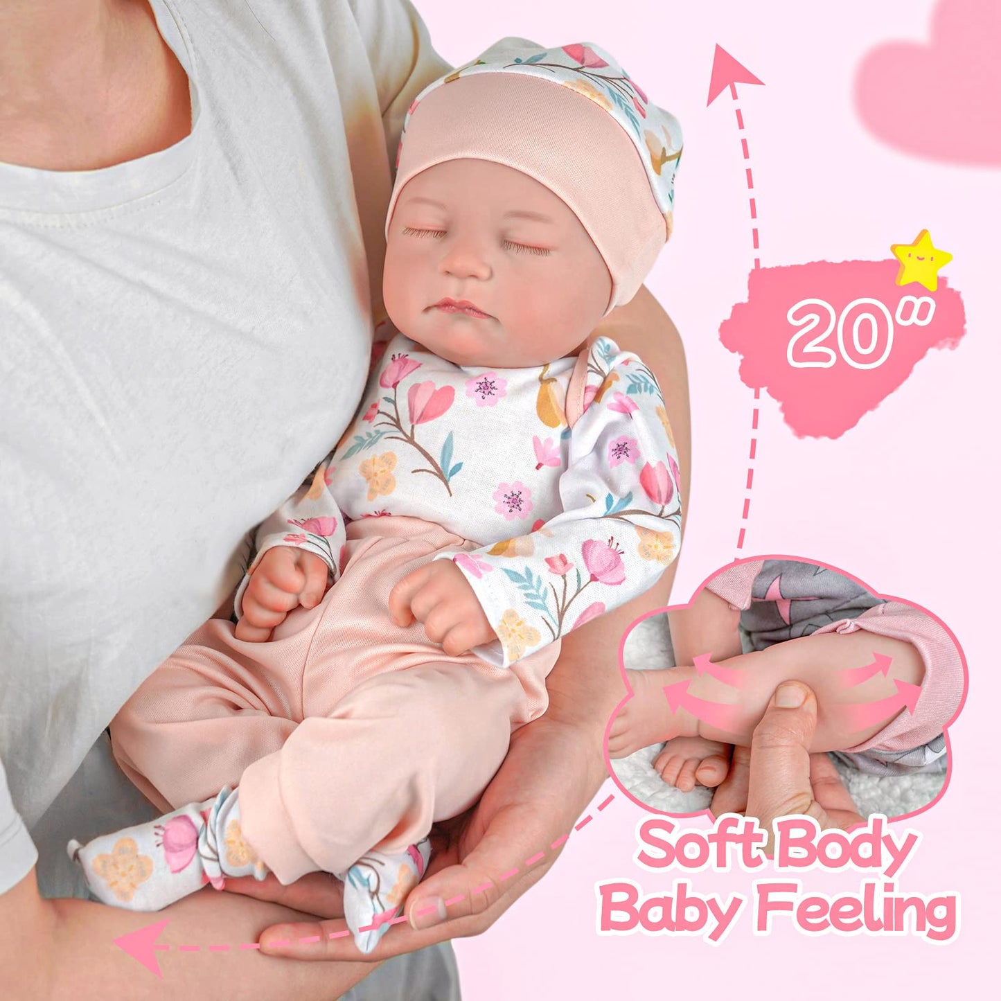 Babeside Lifelike Reborn Baby Dolls Connie - 20-Inch Poseable Sleeping Realistic-Newborn Baby Dolls Girl, Adorable Real Life Baby Dolls With Toy Accessories Gift Set For Kids Ages 3 And Up
