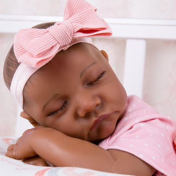 Aori 18 Inch Lifelike Reborn Baby Doll - Realistic Black Vinyl Doll with Feeding Kit & Gift Box for Kids Age 3+