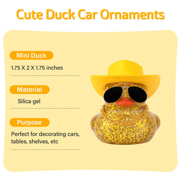 wonuu Car Rubber Duck, Dashboard Decorations Colorful Sparkly Cowboy Hat Ducks for Car Ornament Accessories with Hat, Diamond Gl