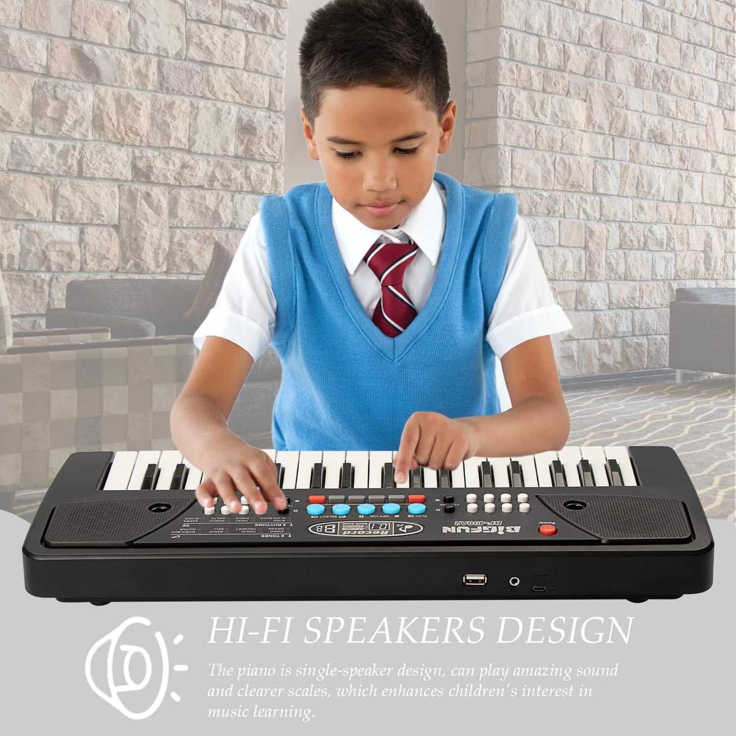 Leeqee Black 37 Keys Kids Piano Keyboard, Portable Electric Musical Instruments Piano With Microphone, Learning Educational Gift