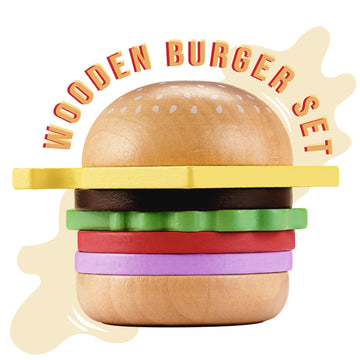 Pillowhale Wooden Play Food Toy For Kids Pretend Play Kitchen Accessories For Toddlers Wooden Play Fast Food Hamburger Set Educa