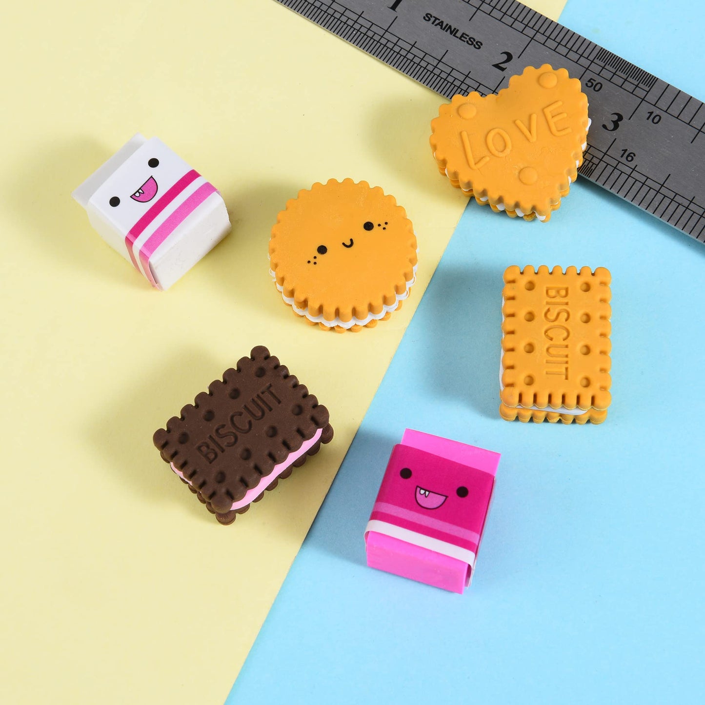 Cookie Erasers For Kids, 12 Pieces 3D Cute Food Puzzle Mini Biscuit Eraser, Cool Fun Take Apart Desk Pet Erasers For Girls
