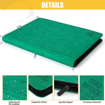 Arkeiliy enhanced Ringless Trading Card Binder - 1024 Capacity 16 Side-Loading Pockets per Page Archival Quality Protection & Anti-Slip Spine for TCG MTG Sports Cards (Emerald)