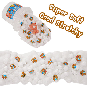 White Foam Slime with Bear Charm - Stretchy Crunchy Slime Party Favors & Sensory Toys for Girls & Boys Gifts
