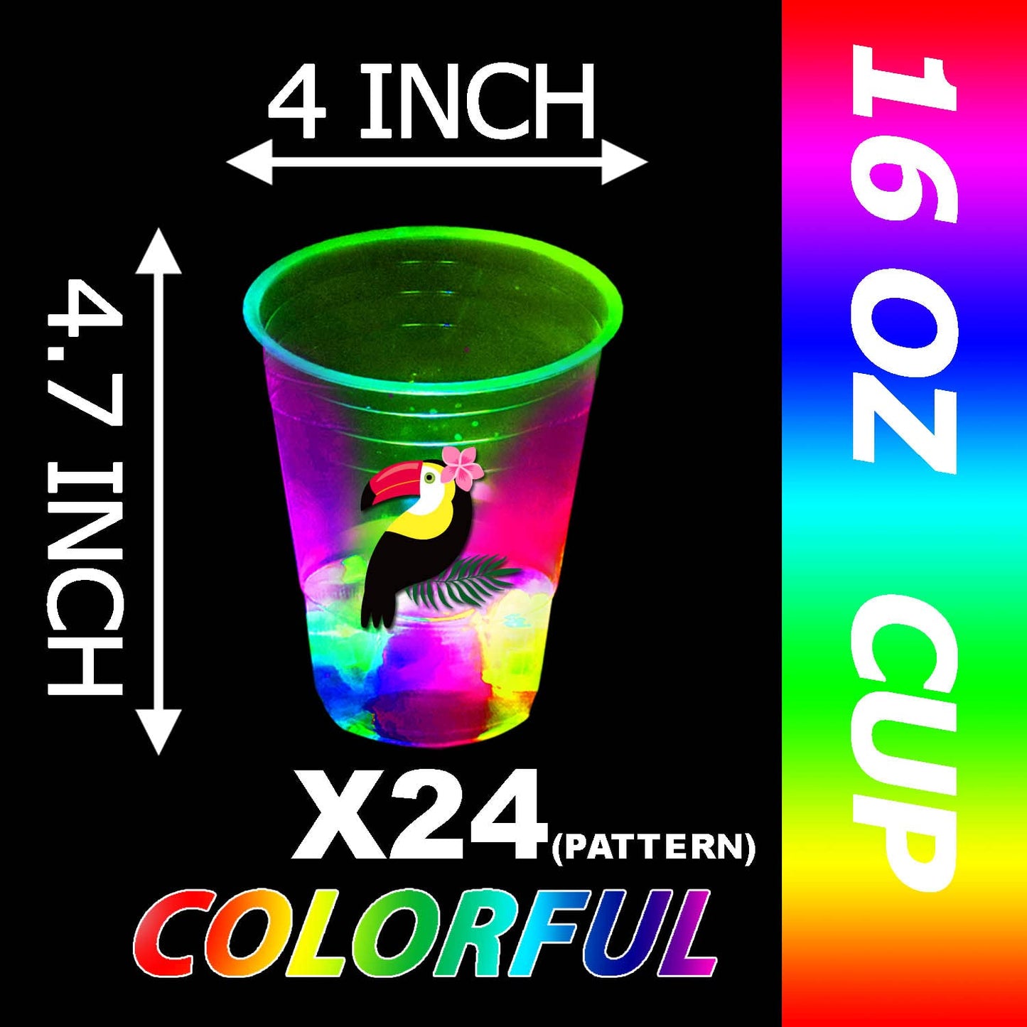 Mishunyus 24Pcs Glowing Hawaiian Luau Party Cups Flashing Tiki Party Cups Tropical Luau Party Decorations Hawaiian Party Supplie
