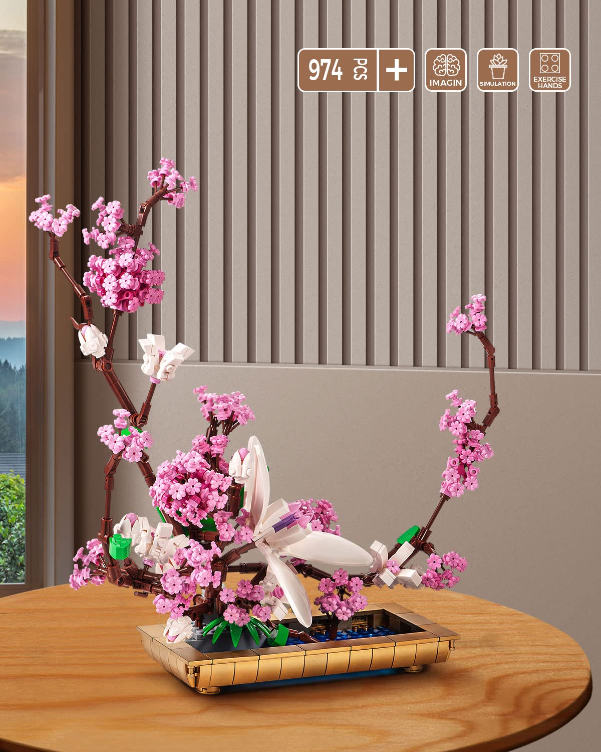 dOvOb Lilac Bonsai Plant Building Blocks Set, 974 Pieces, Large Multicolor Plastic Model Toys for Home or Office Display
