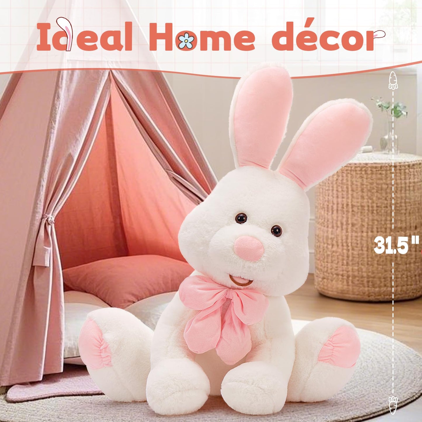 MorisMos Large Bunny Stuffed Animal 31.5'' Giant Stuffed Rabbit Toy for Kid Girl Boy,USA-Designed White Big Rabbit Plush, Jumbo
