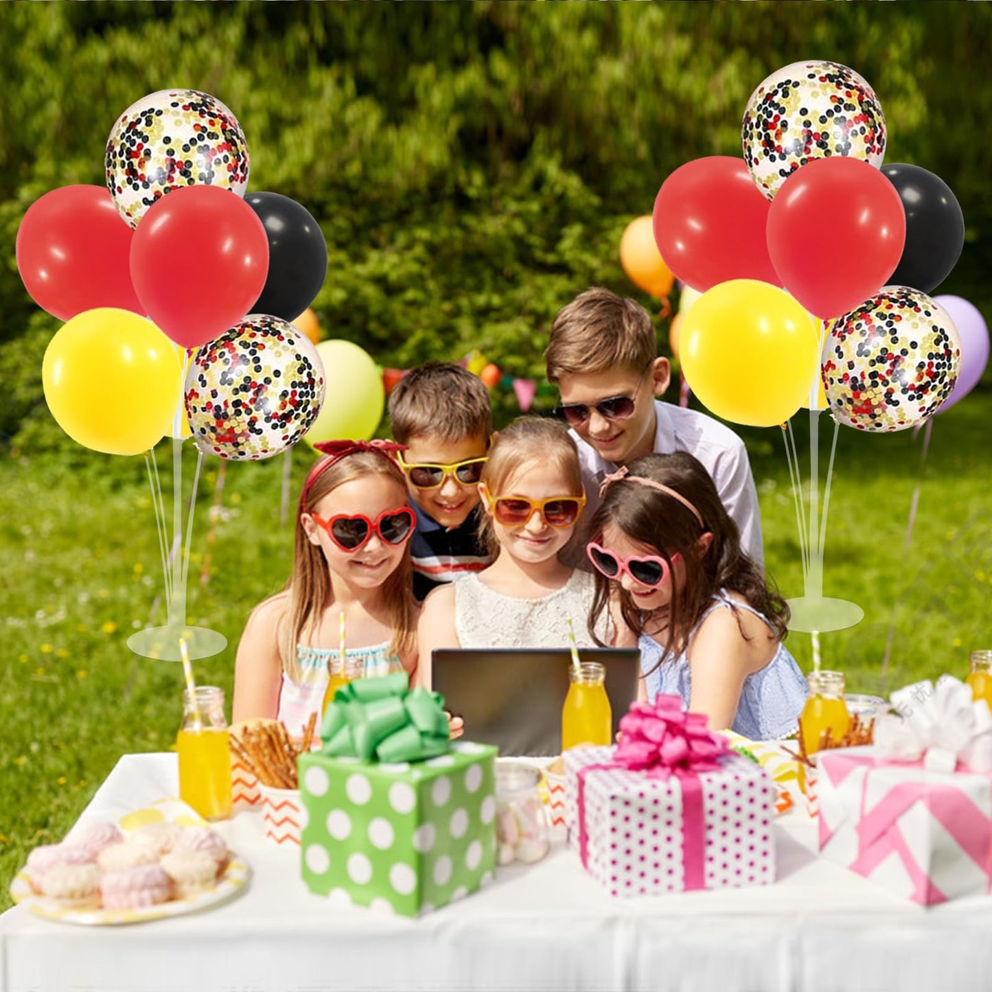 Zjdhpty Red Yellow And Black Balloon Stand Centerpiece Table Decorations For Mouse Birthday Mickey Theme Party Decorations(Red Y