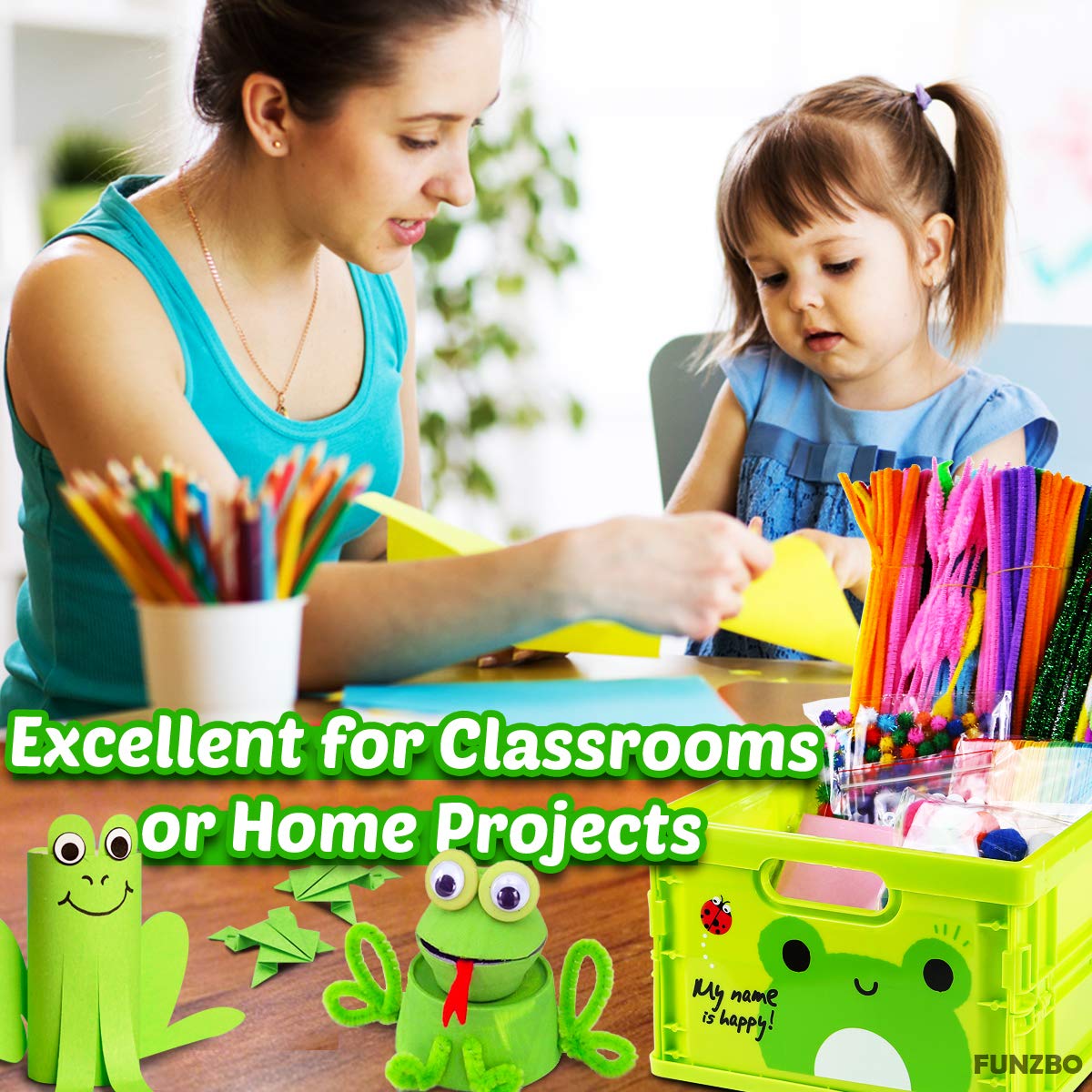FUNZBO Arts and Crafts Supplies for Kids - Kids Crafts for Kids Ages 4-8 with Construction Paper, Pom Poms, Googly Eyes & Pony B