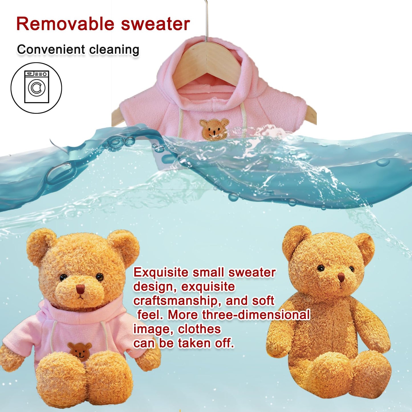 AUCOOMA Teddy Bear Stuffed Animal Cute Teddy Bears Plush Pink Hoodie Gifts for Kids 11.8