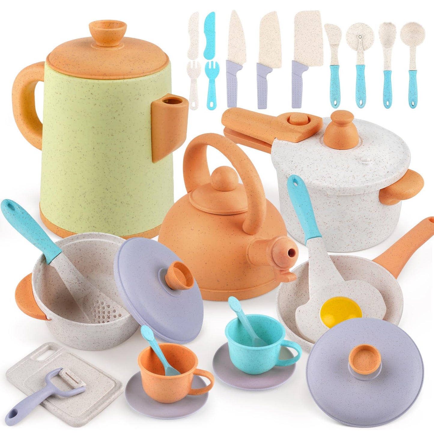 Pretend Play Kitchen Accessories Toys, Pots And Pans Utensils Playset For Kids, Cooking Play Set Gift For Toddlers Boys And Girl