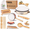 LOOIKOOS Toddler Musical Instruments Set - Eco-Friendly Natural Wooden Percussion Toys for Kids, Storage Bag Included, Brown, 12 Size