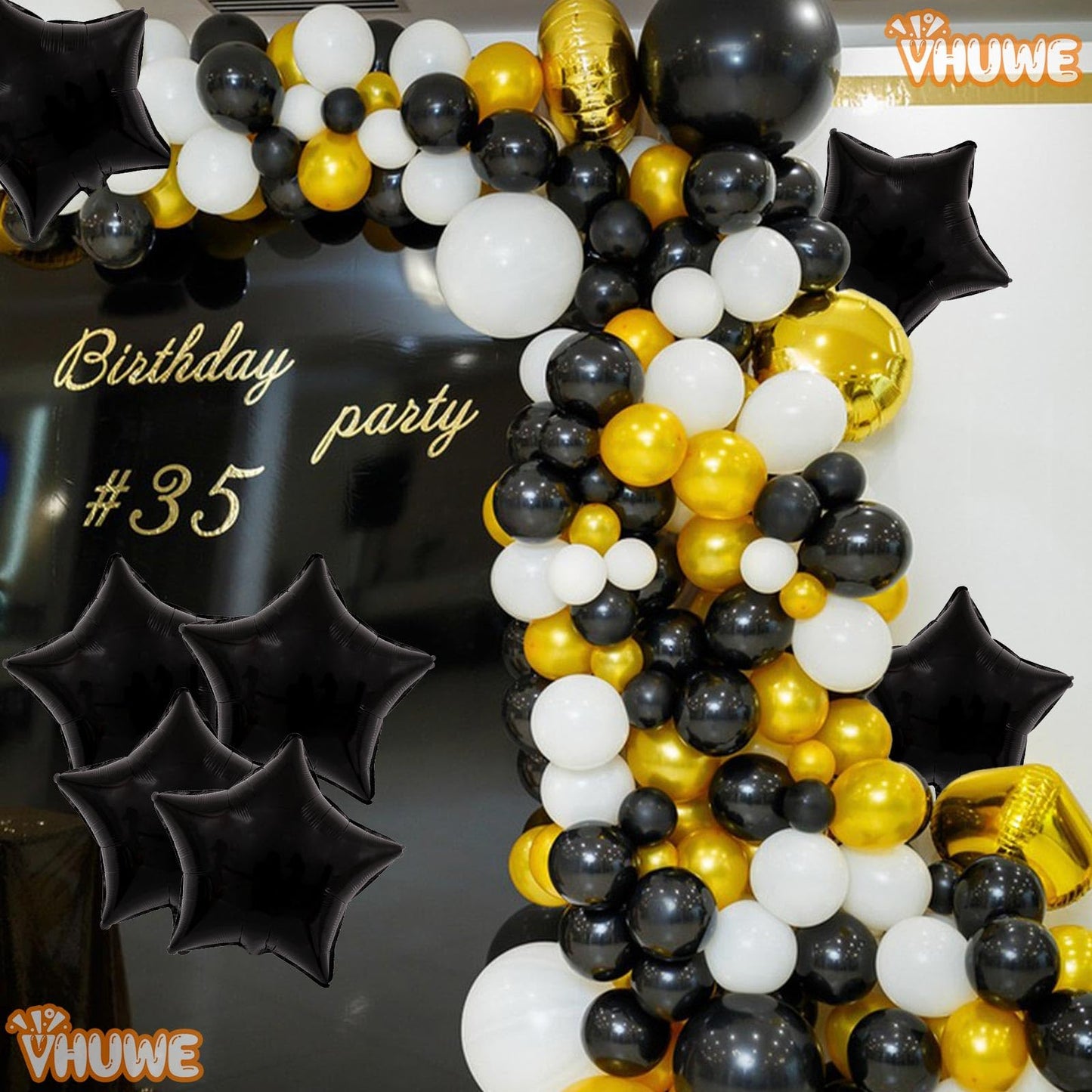 Black Star Balloons 18 Inch, 10 Pcs Black Star Shaped Mylar Helium Foil Metallic Balloon For Birthday Party Decorations Baby Sho