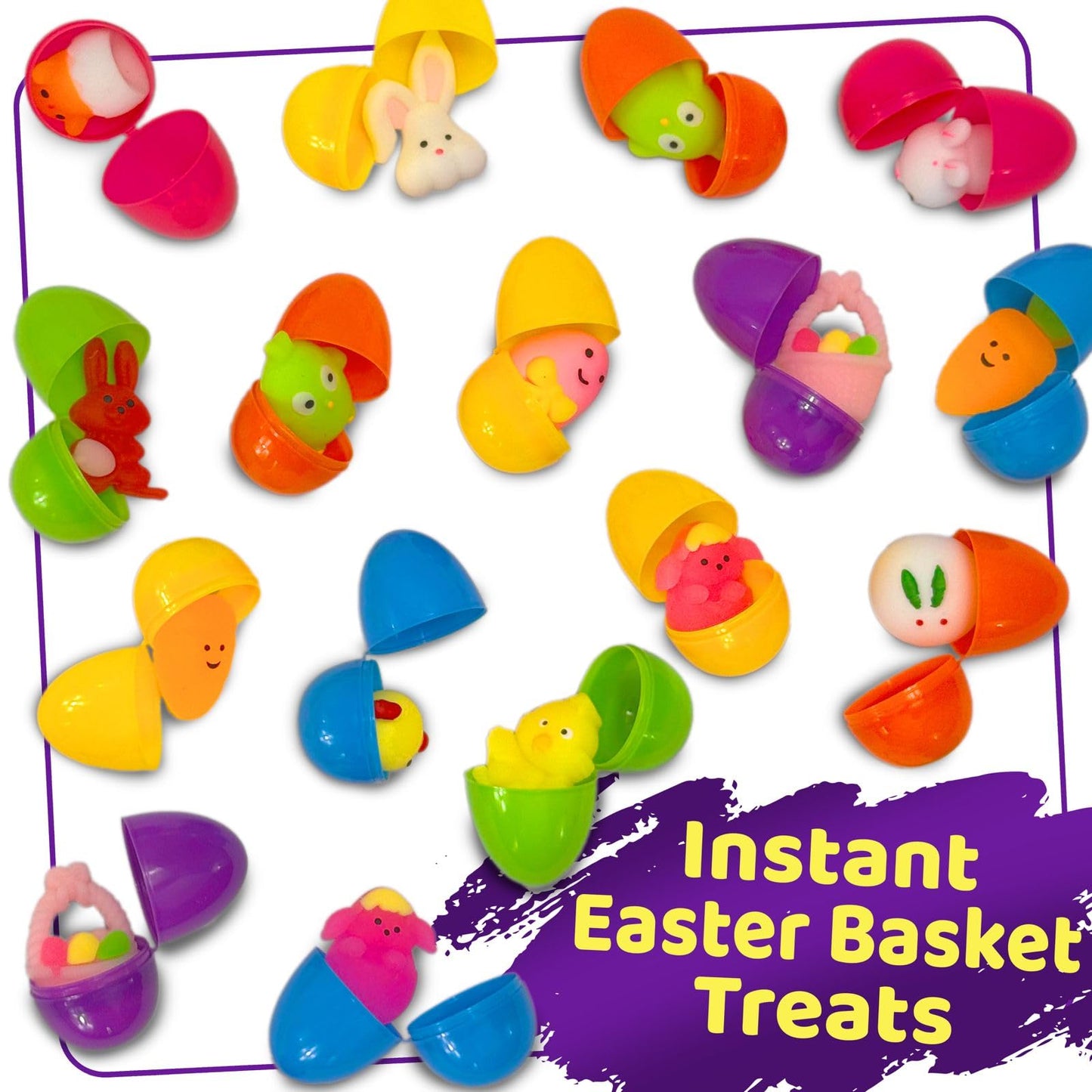 stargo 12 Pack Colorful Prefilled Easter Eggs with Mini Plush Toys Bright Plastic Easter Eggs Filled, Basket Fillers for Kids, T
