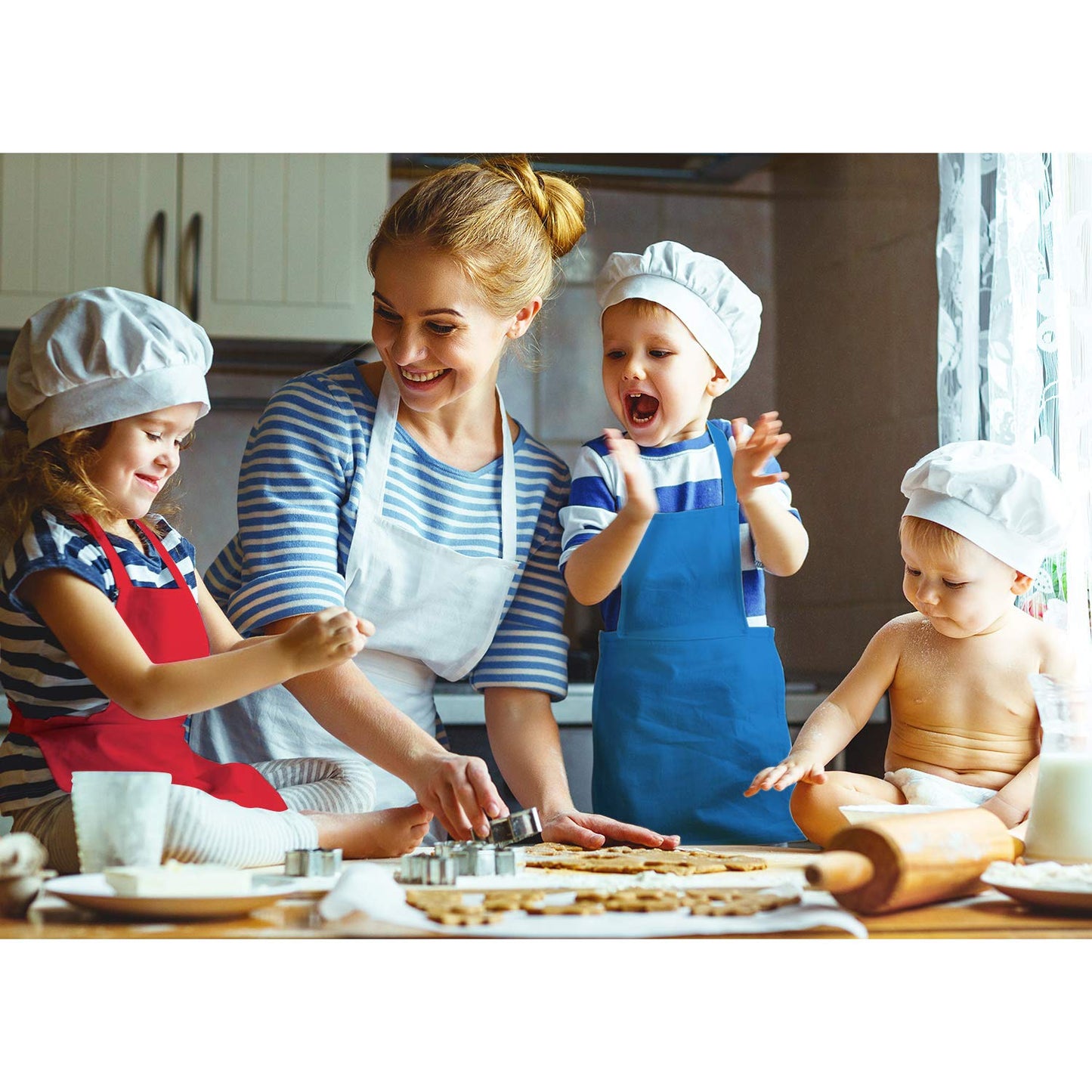 Yaomiao 4 Pieces Kids Apron With Pocket Children Adjustable Chef Apron For Cooking Baking Painting (Green, Orange, Red, Blue,S For 2-6 Age)